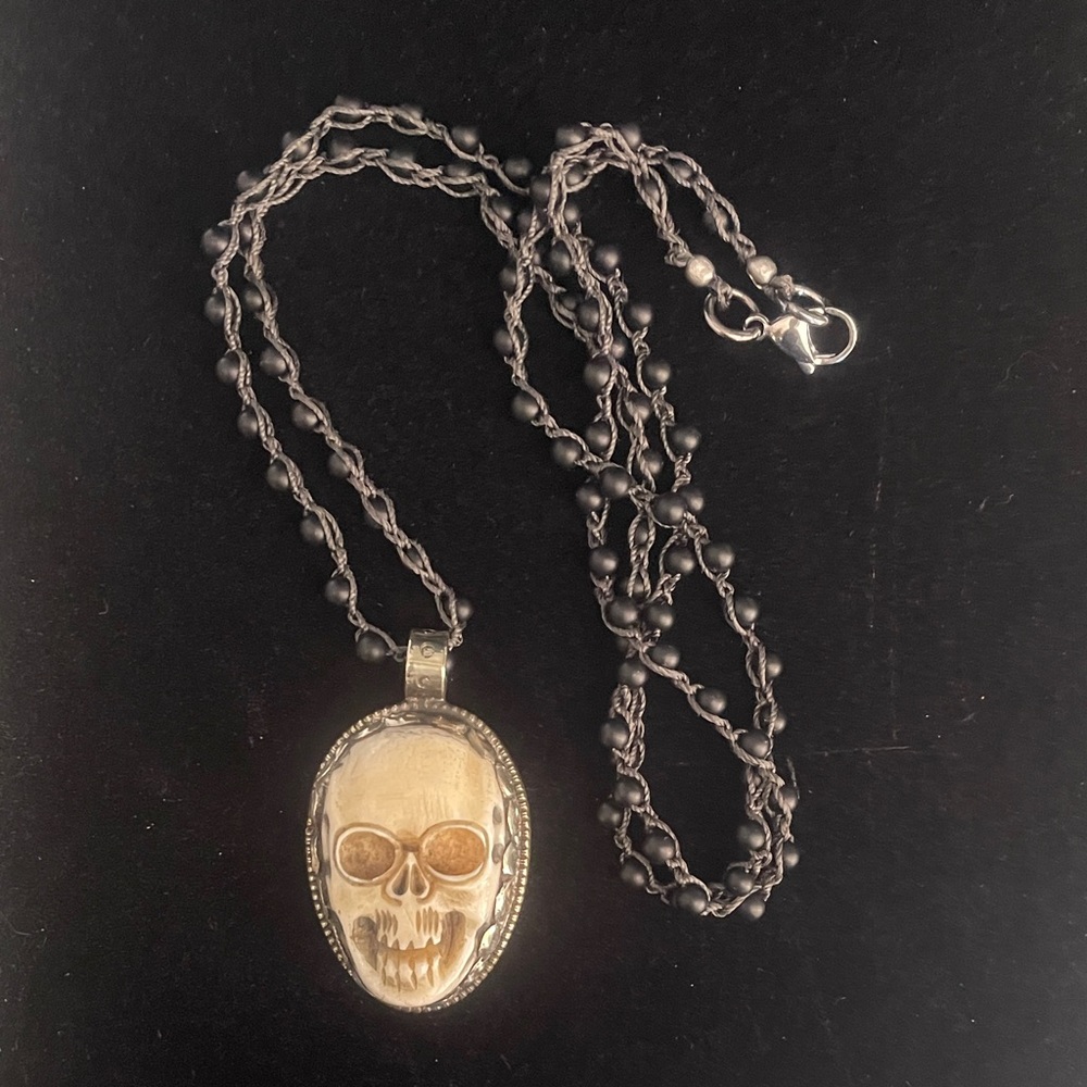 Tibetan carved bone Skull Pendant Necklace with Chain